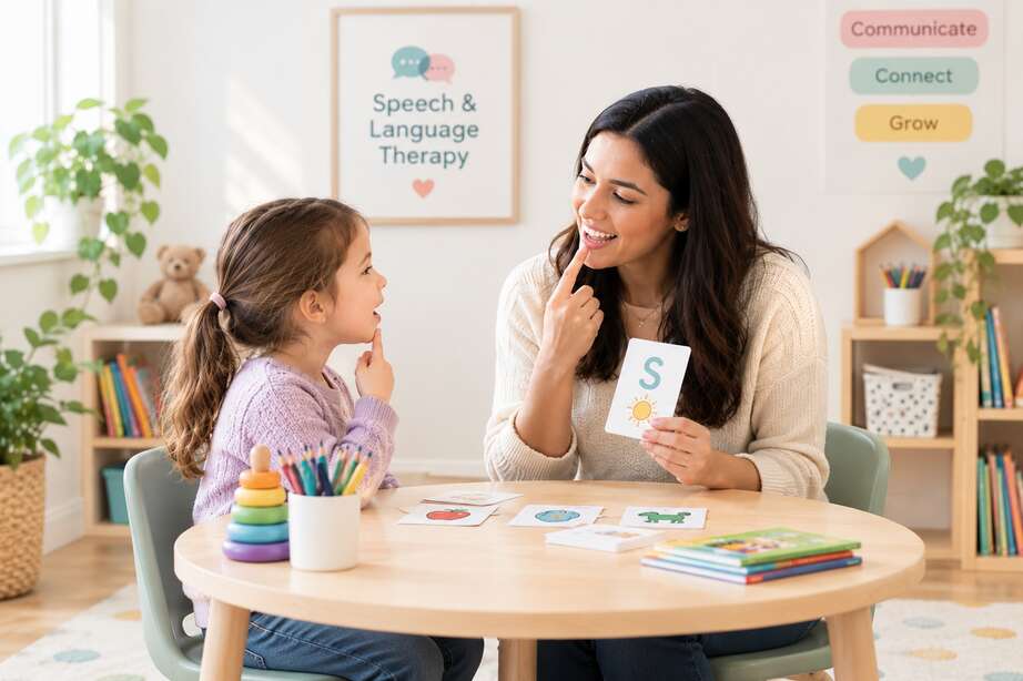 Speech and Language Therapy teacher and student talking